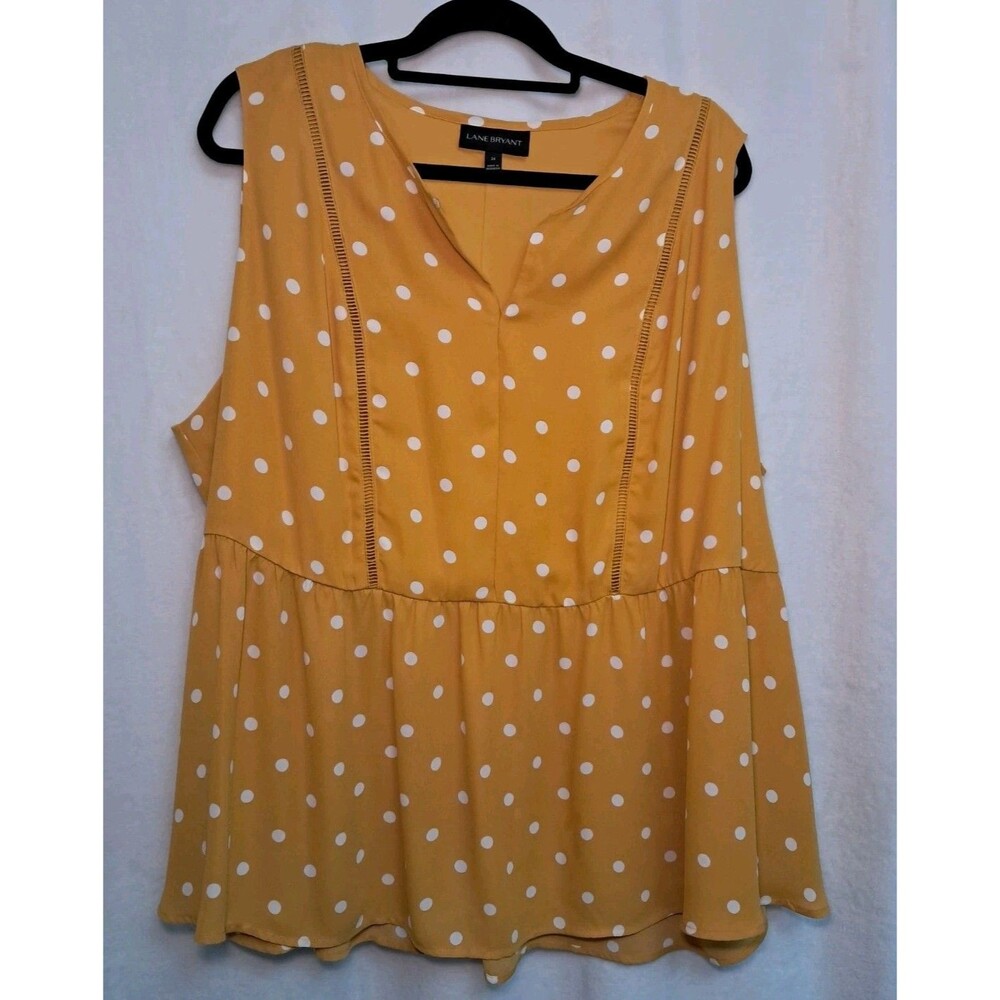 Lane Bryant Yellow Polka Dot Peplum Sleeveless Top